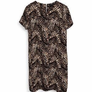 Rachel Zoe Leopard Print Shift Dress Size 8 Short Sleeve Hidden Zip